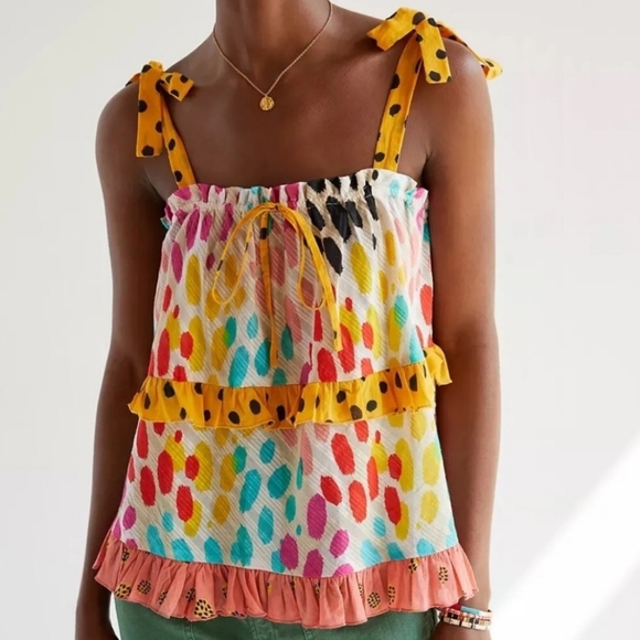 Anthropologie Tops - Anthropologie Conditions Apply Ruffled Abstract Polkadot Cami Size Medium